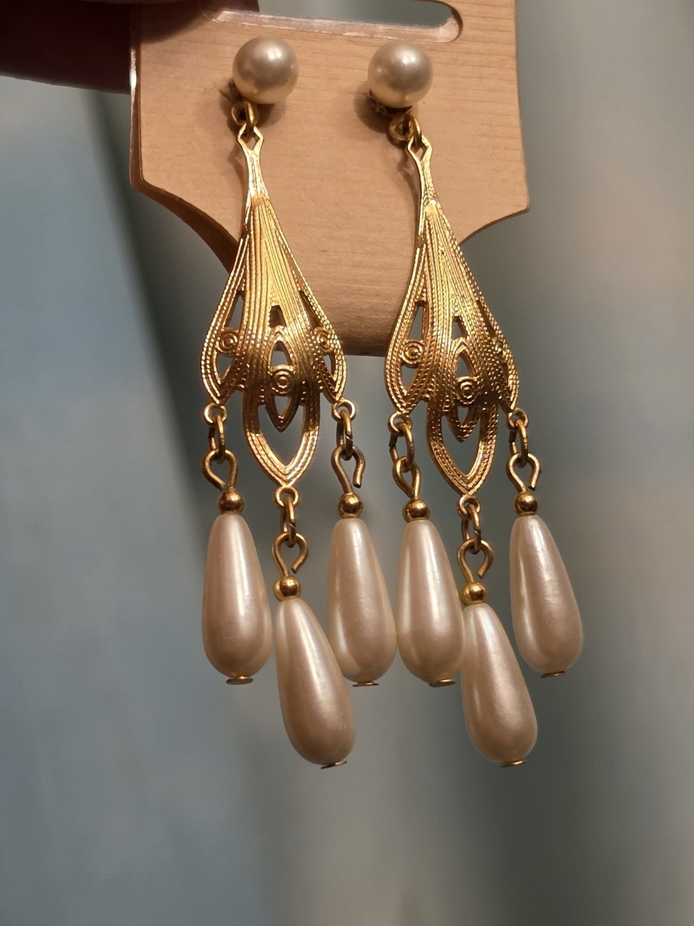 Gold Filigree Pearl Teardrop Dangle Earrings - Women Jewelry